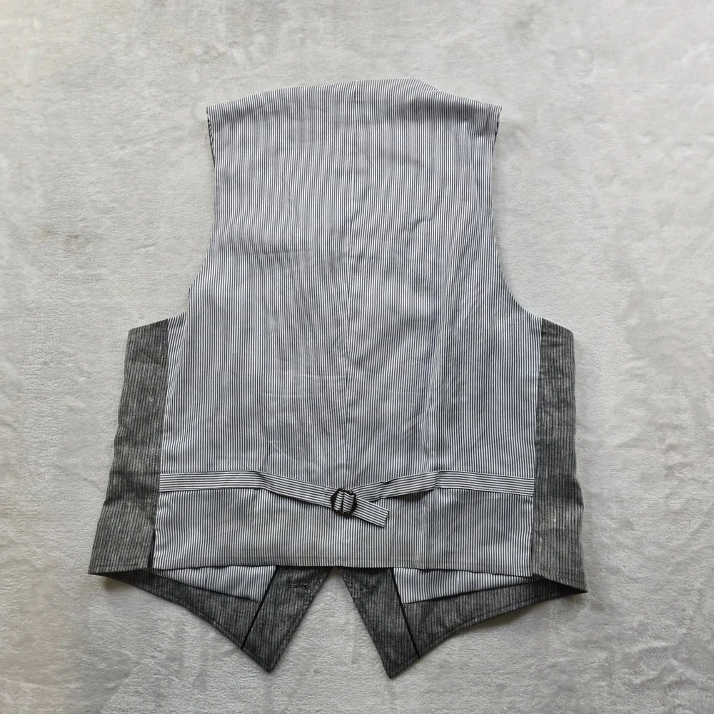 John Varvatos USA Vest Mens Small Grey White Pinstripe Linen Blend Waistcoat‎